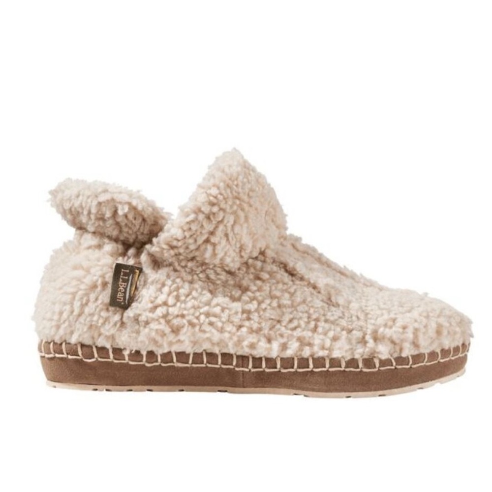 L.L. Bean Cozy Slipper Booties Pile Fleece Womens 8 Natural Cream Slip On